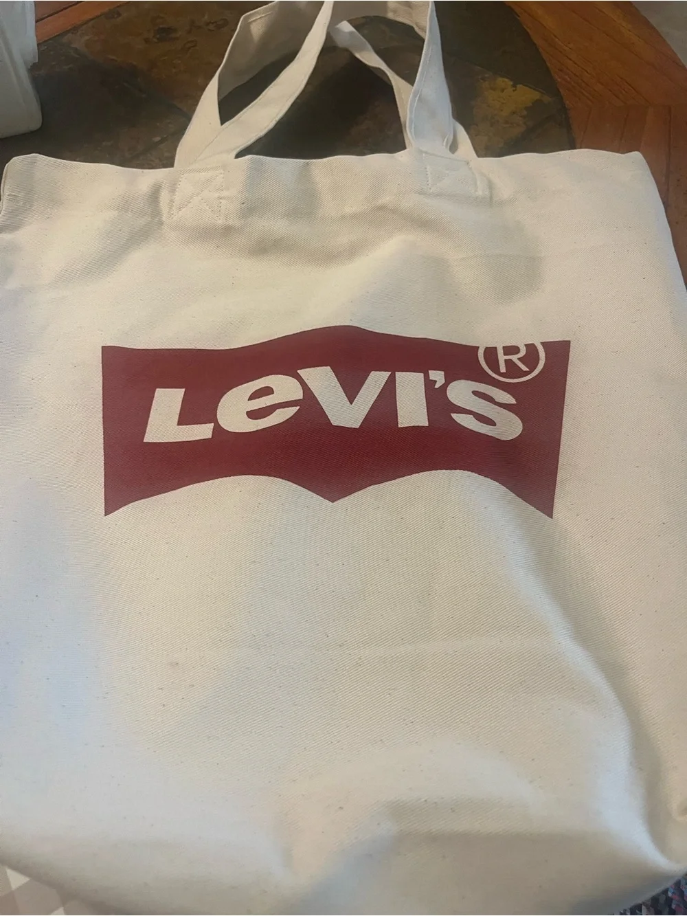 Levi's White Canvas Tote with Red Logo Panel